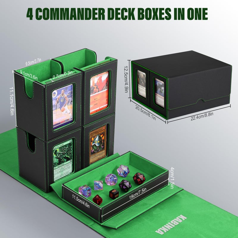 Kabinka MTG Deck Box with Commander Display -Patented Design  5 in 1 Trading Card Storage Box Fit 400 Double-sleeved Cards  Card Deck Case for TCG/Sports Cards with 4 Magnetic Card Holders(Black Green) - Image 4